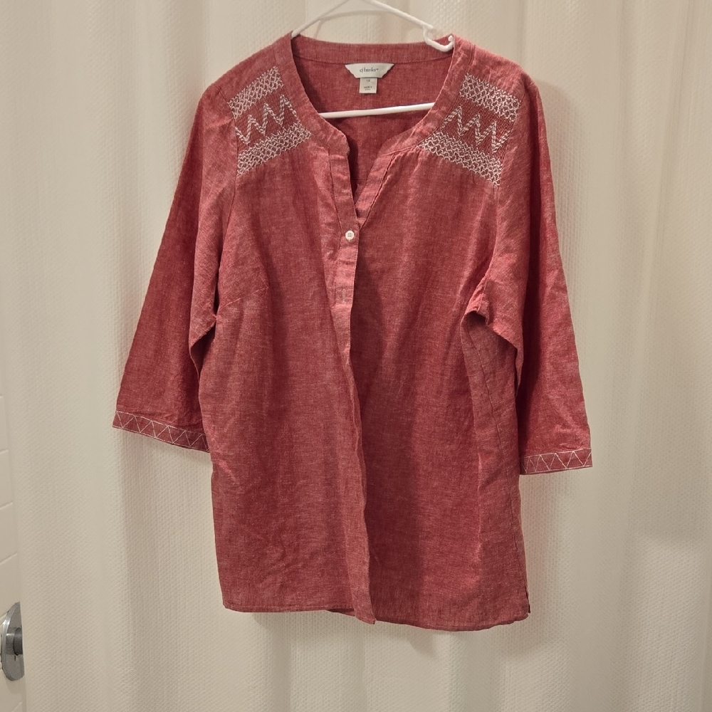 CJ Banks Red Tunic with Geometric Embroidery